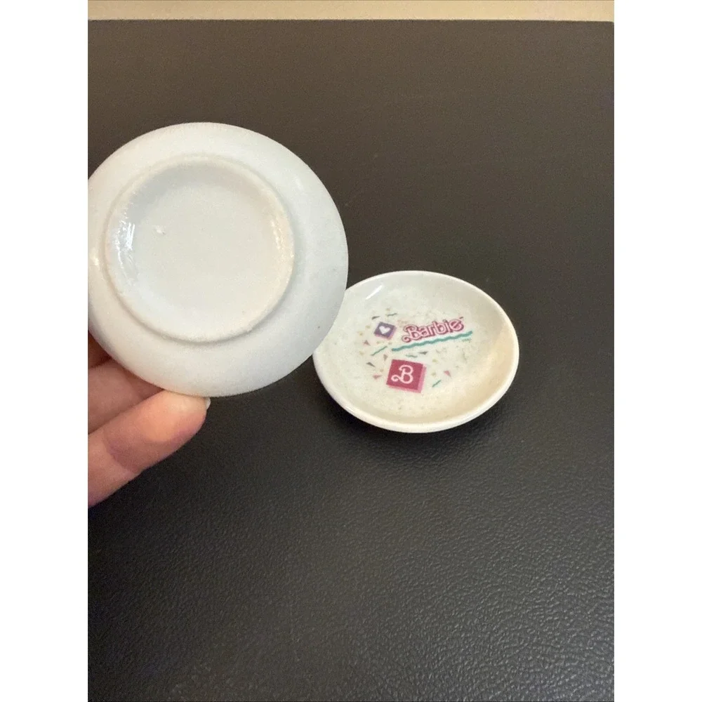 Vintage 1990s Barbie Miniature Ceramic Tea Set Replacement Plates - Lot of 2